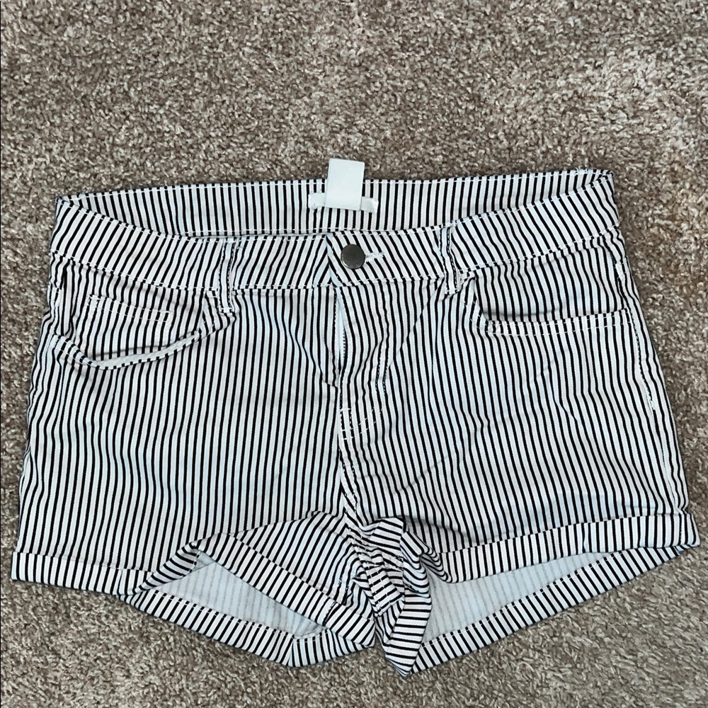 H&M Black and White Striped Jean Shorts